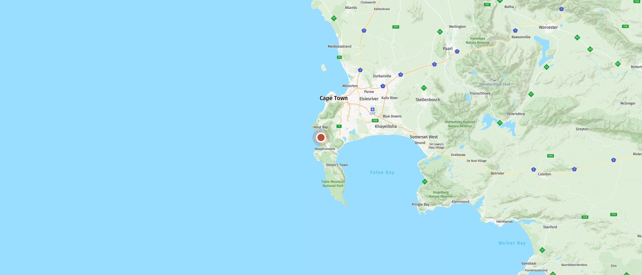 Karte: Beobachte zahlreiche Buckelwale von den Klippen des Chapman’s Peak Drive