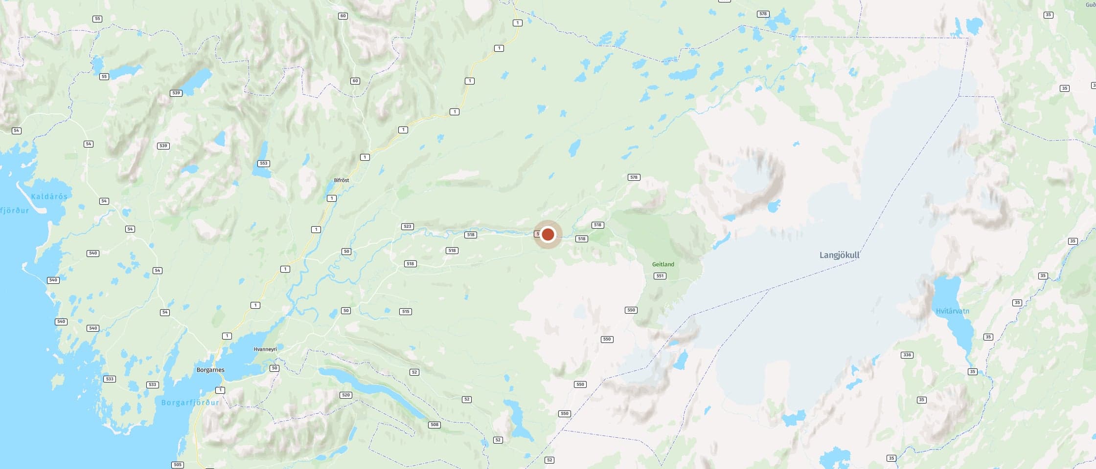 Karte: Wandere zum Barnafoss und den benachbarten Hraunfossar-Fällen