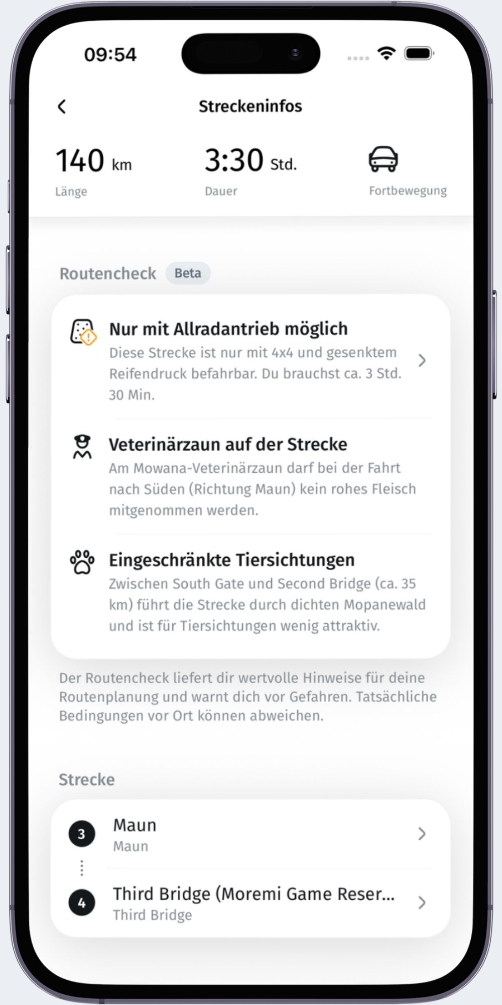 Route check in the app