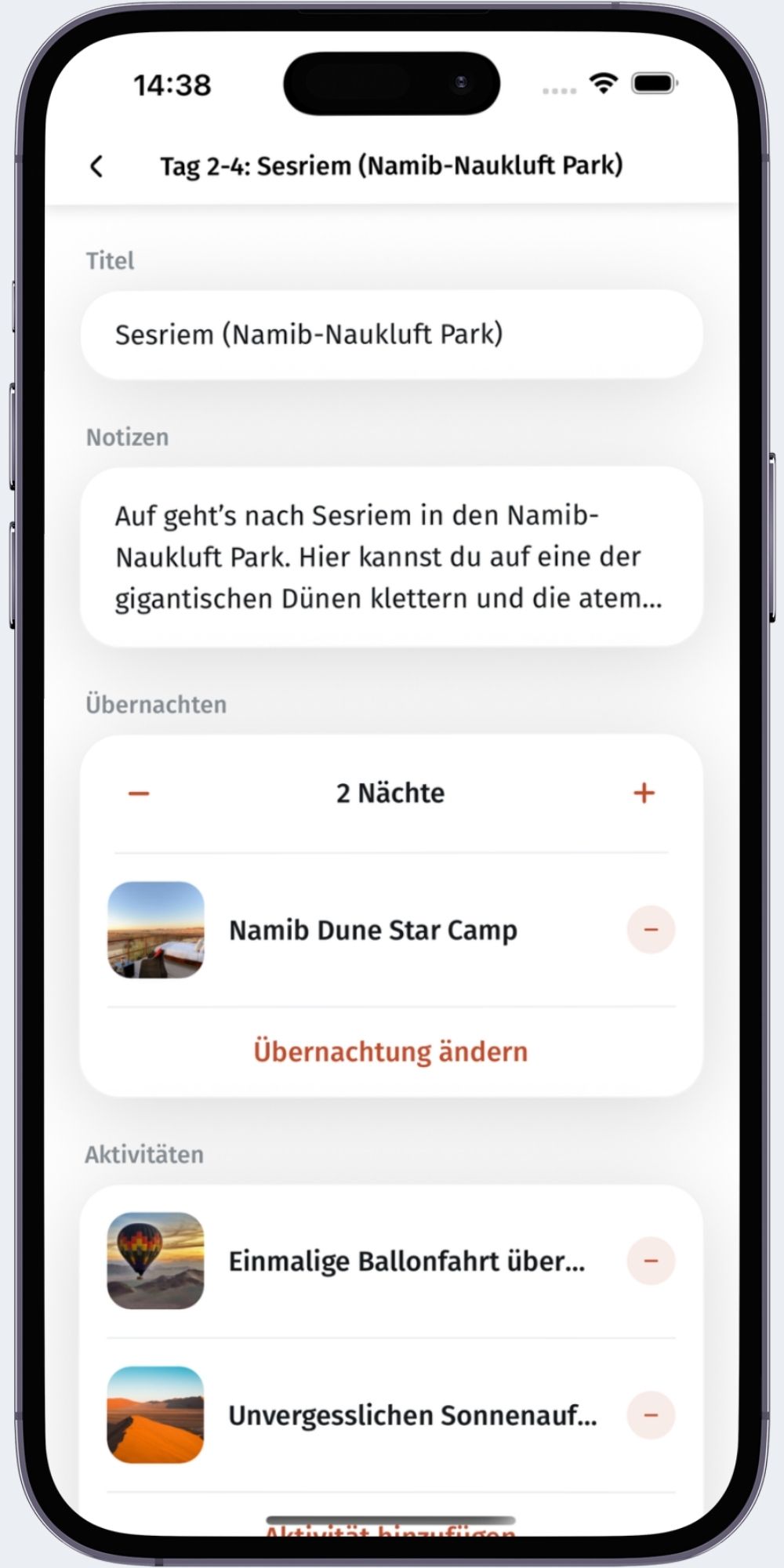 Stages of a route in the app