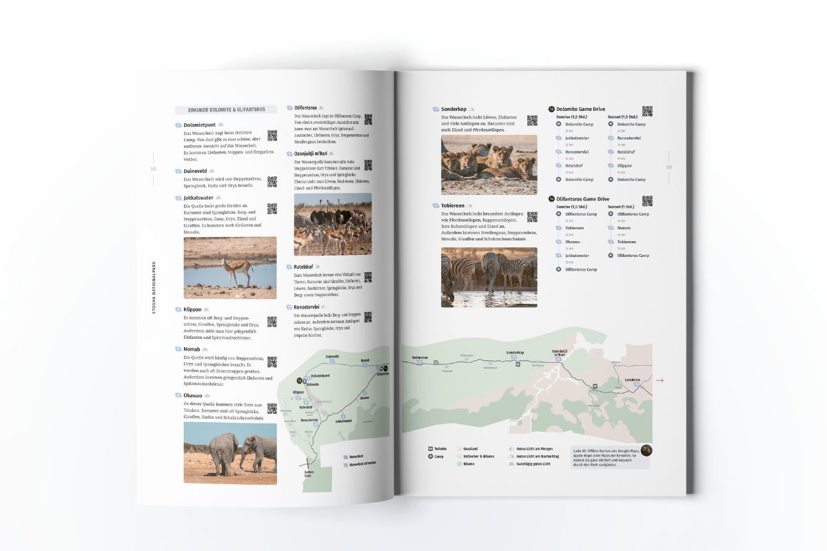 Open travel guide with wildlife photos