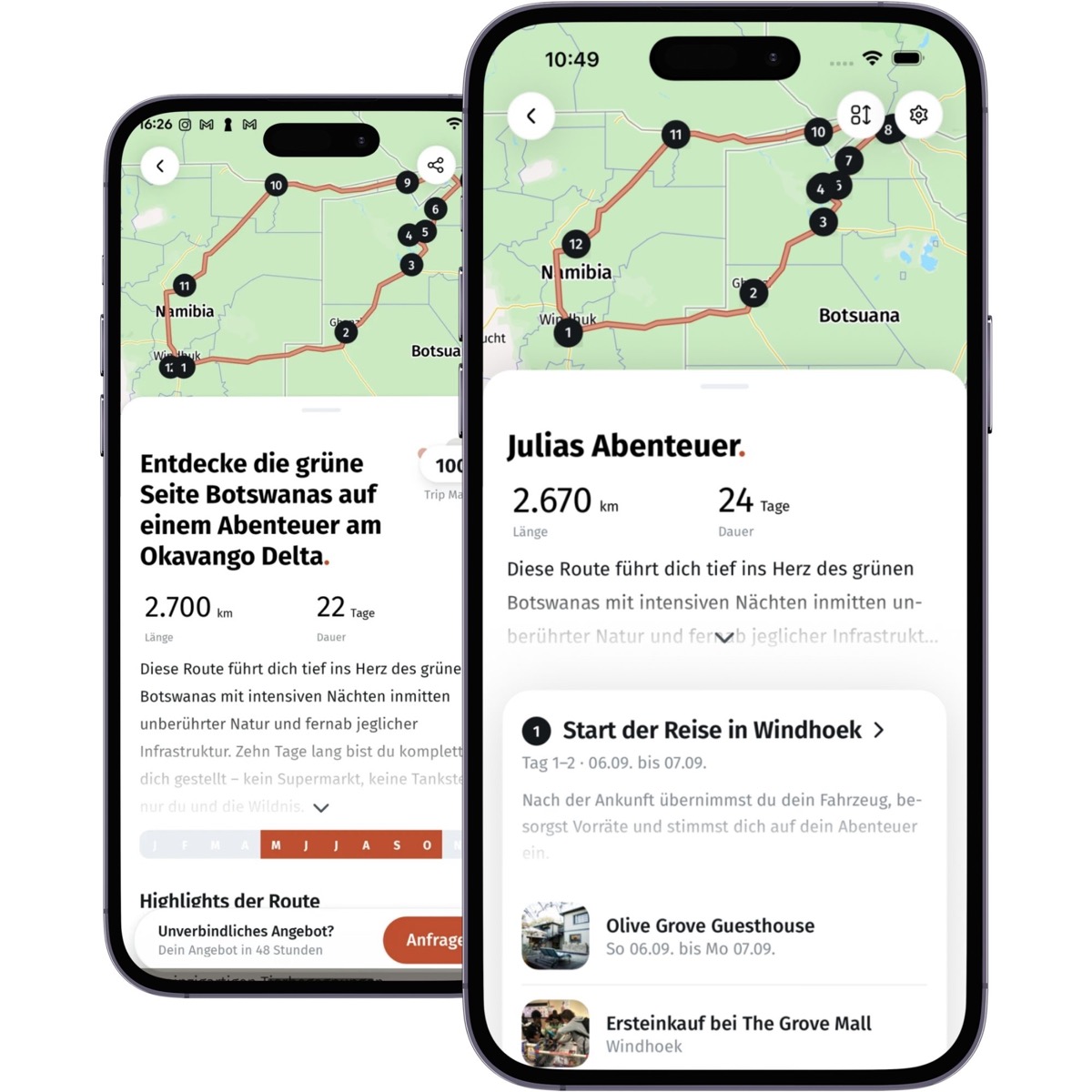 Suggested routes in the app