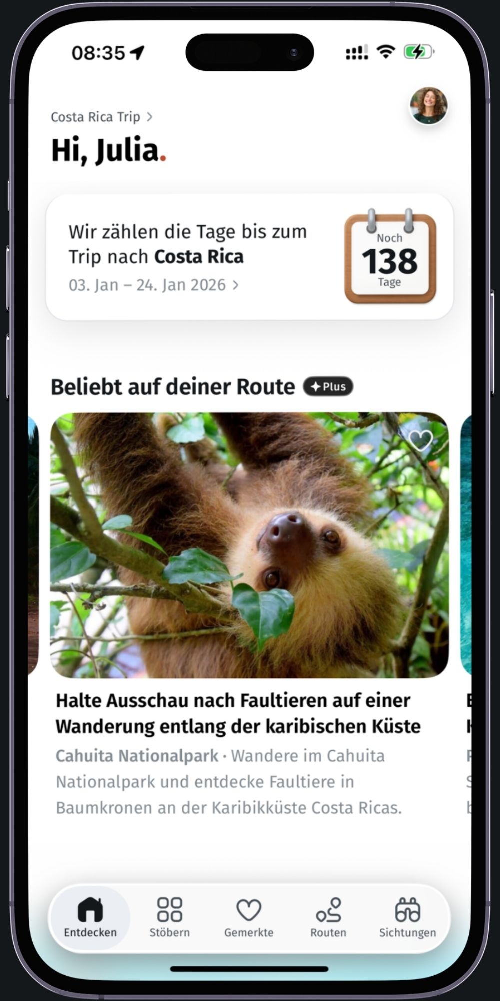 Recommendations in the app