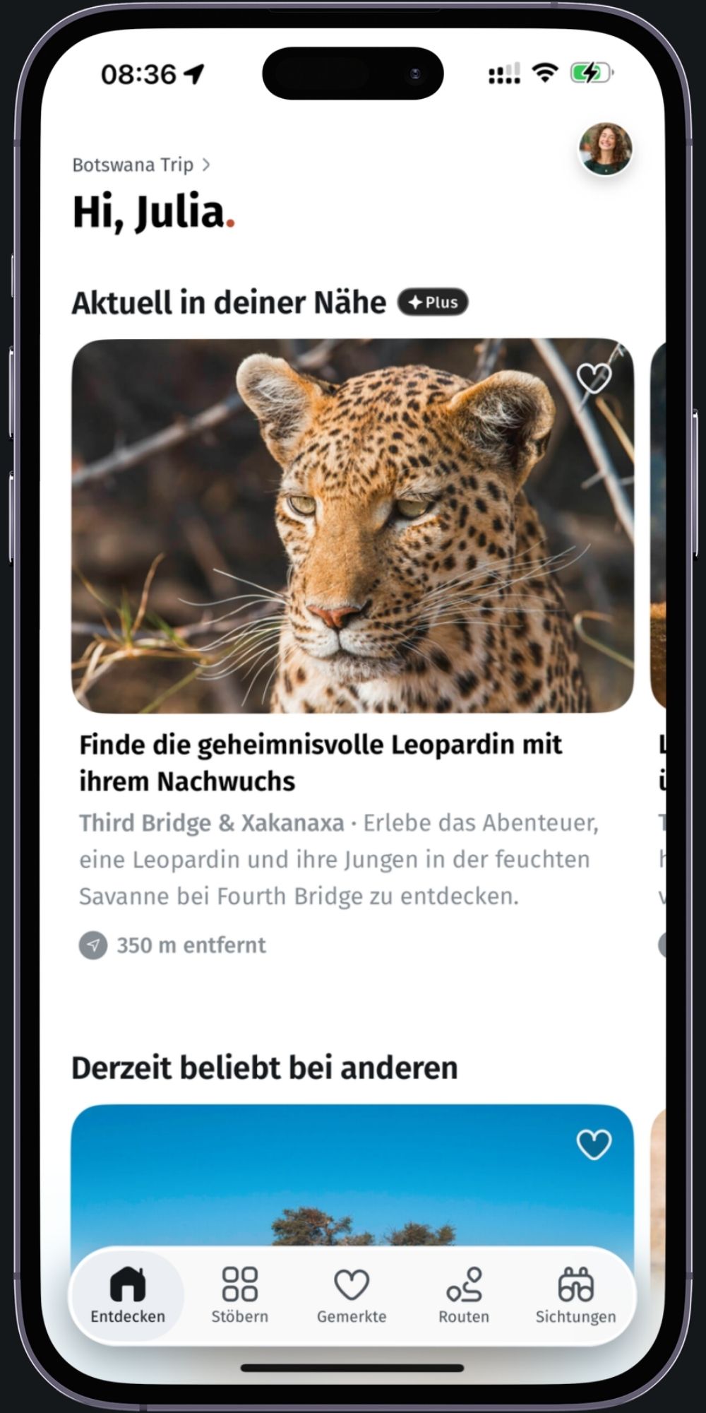 Experiences nearby in the app