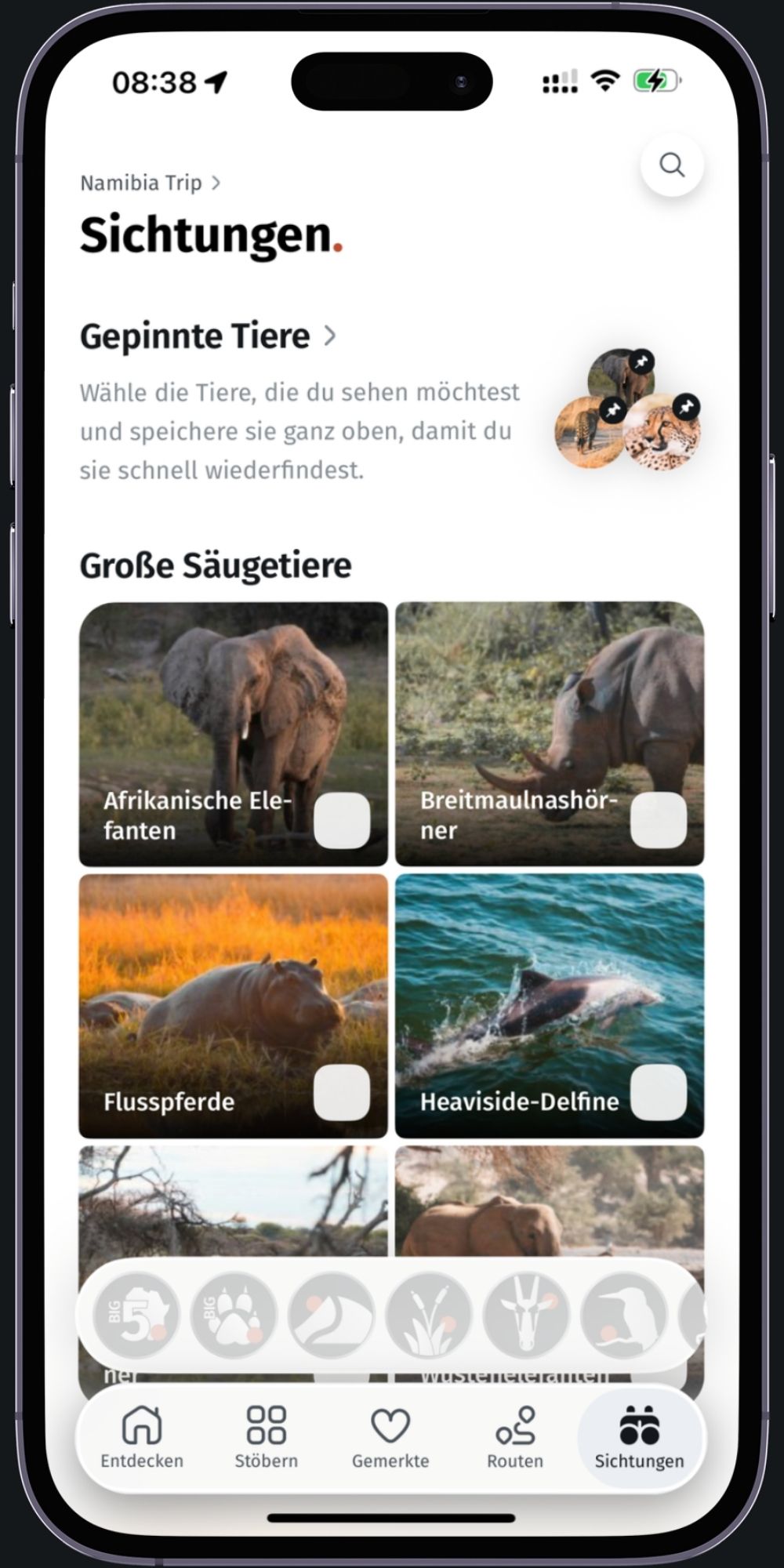 Wildlife Viewing Board in the app
