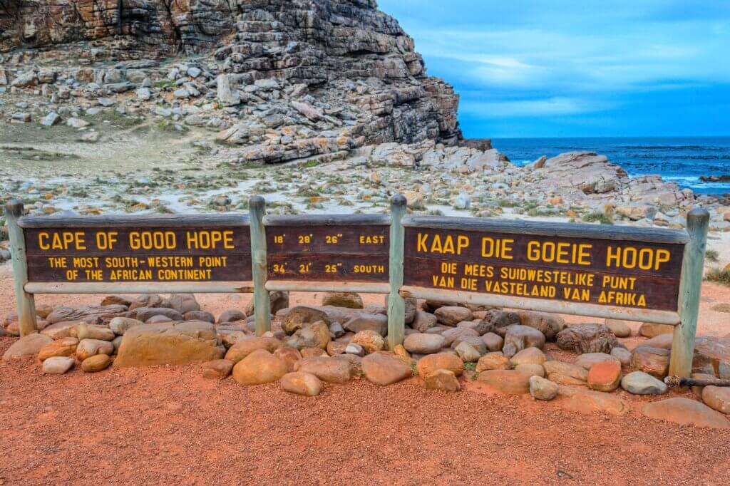 Halte am berühmten Schild am Kap der Guten Hoffnung