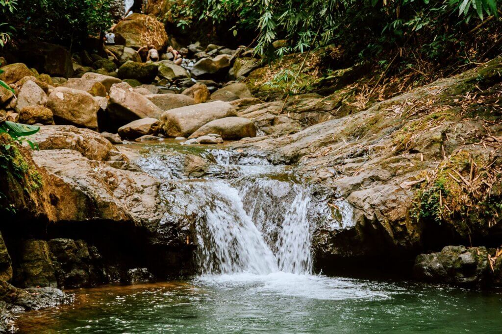 Bade unter dem Wasserfall und beobachte Schmetterlinge im Garten