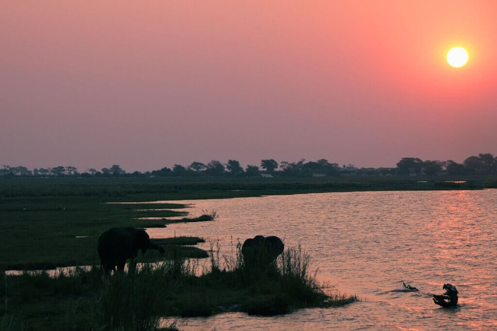 Genieße den Sonnenuntergang über dem Chobe-Fluss bei Ihaha